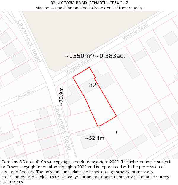 82, VICTORIA ROAD, PENARTH, CF64 3HZ: Plot and title map