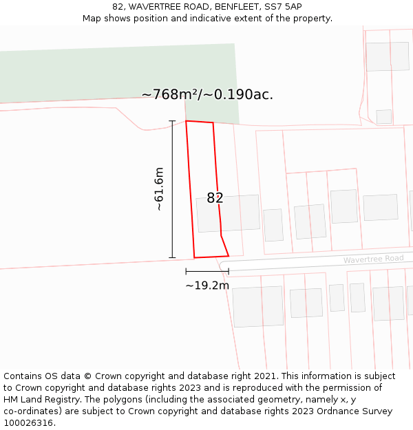 82, WAVERTREE ROAD, BENFLEET, SS7 5AP: Plot and title map