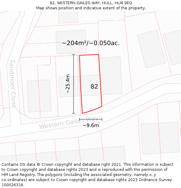 82, WESTERN GAILES WAY, HULL, HU8 9EQ: Plot and title map