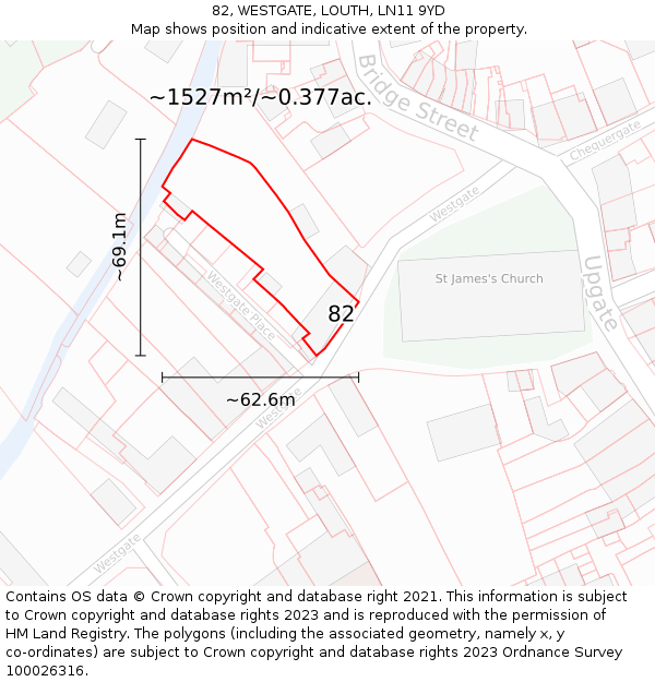 82, WESTGATE, LOUTH, LN11 9YD: Plot and title map