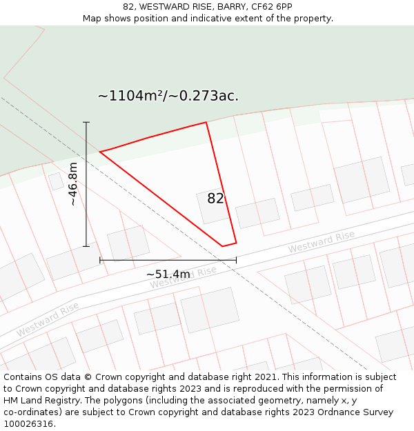 82, WESTWARD RISE, BARRY, CF62 6PP: Plot and title map