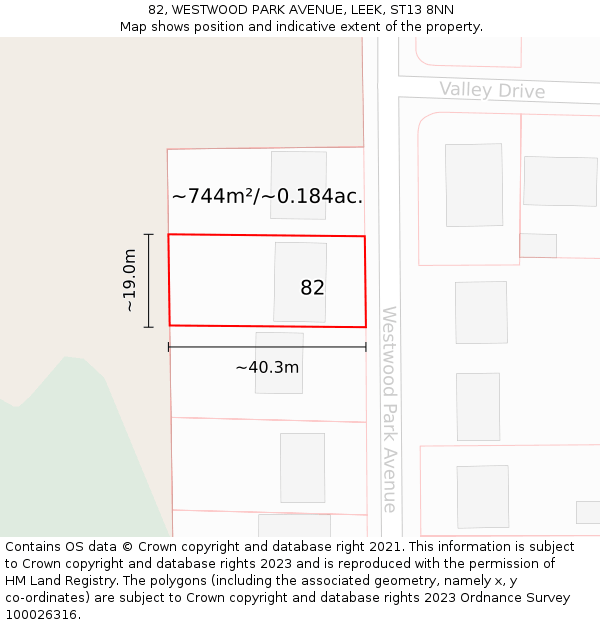 82, WESTWOOD PARK AVENUE, LEEK, ST13 8NN: Plot and title map