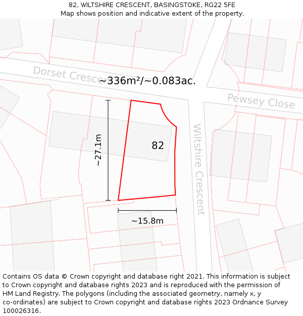 82, WILTSHIRE CRESCENT, BASINGSTOKE, RG22 5FE: Plot and title map