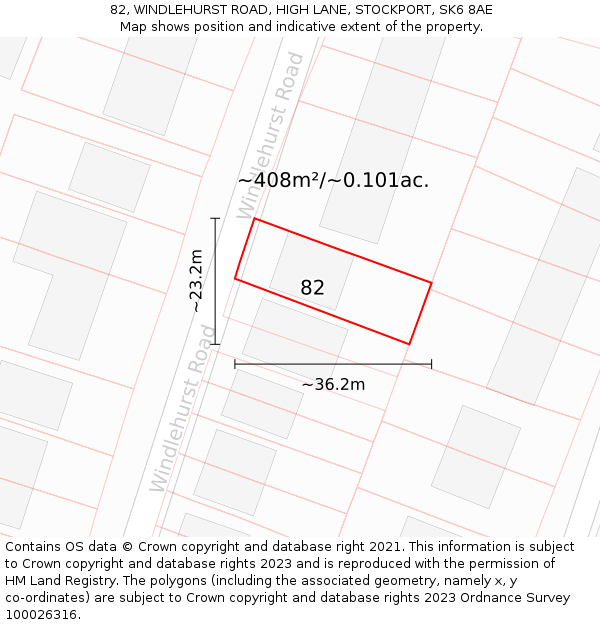 82, WINDLEHURST ROAD, HIGH LANE, STOCKPORT, SK6 8AE: Plot and title map