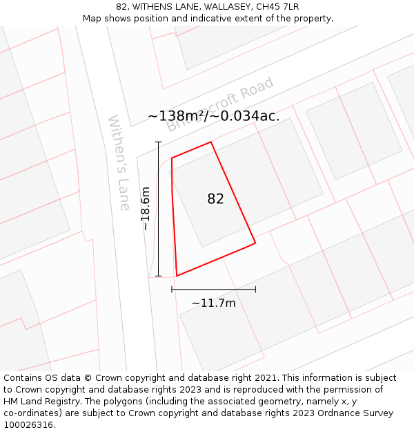 82, WITHENS LANE, WALLASEY, CH45 7LR: Plot and title map