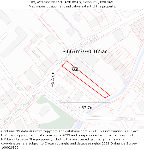 82, WITHYCOMBE VILLAGE ROAD, EXMOUTH, EX8 3AG: Plot and title map