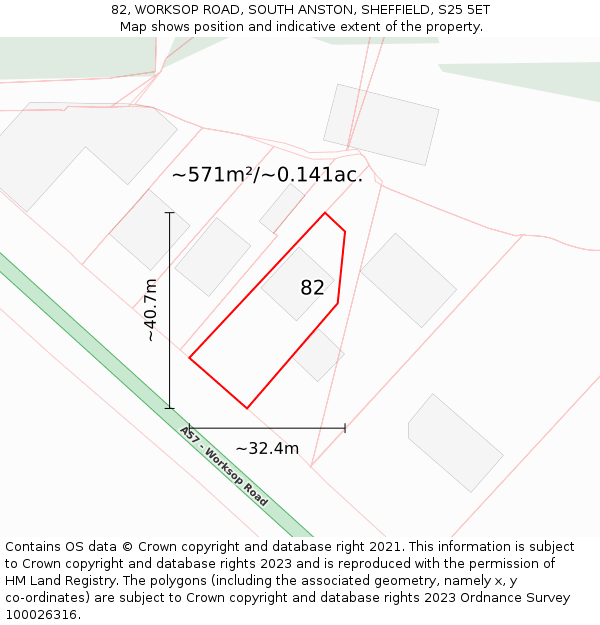 82, WORKSOP ROAD, SOUTH ANSTON, SHEFFIELD, S25 5ET: Plot and title map
