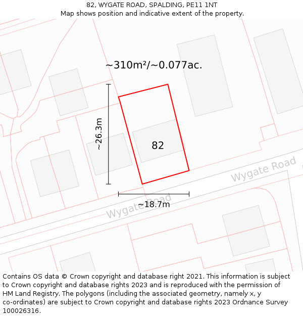 82, WYGATE ROAD, SPALDING, PE11 1NT: Plot and title map