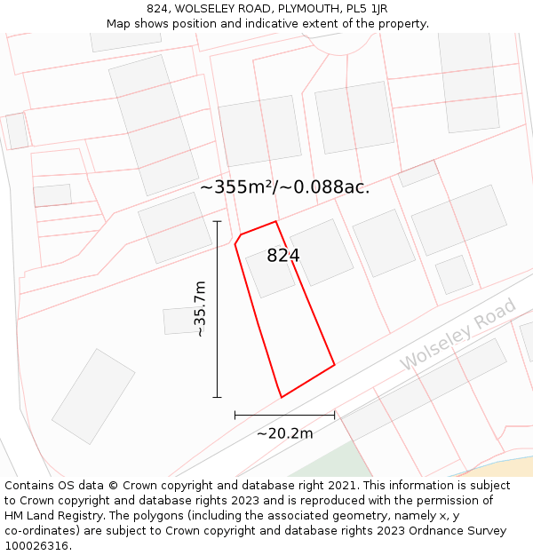 824, WOLSELEY ROAD, PLYMOUTH, PL5 1JR: Plot and title map