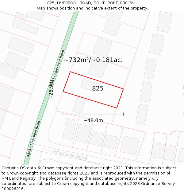 825, LIVERPOOL ROAD, SOUTHPORT, PR8 3NU: Plot and title map