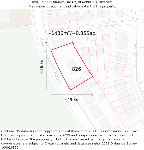 826, LIVESEY BRANCH ROAD, BLACKBURN, BB2 5EG: Plot and title map