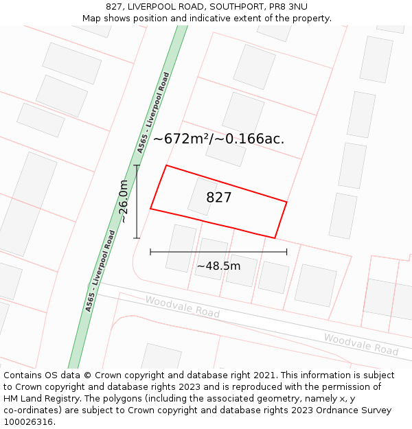 827, LIVERPOOL ROAD, SOUTHPORT, PR8 3NU: Plot and title map