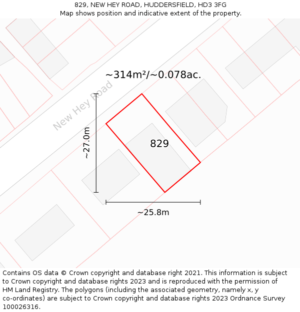 829, NEW HEY ROAD, HUDDERSFIELD, HD3 3FG: Plot and title map