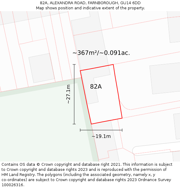 82A, ALEXANDRA ROAD, FARNBOROUGH, GU14 6DD: Plot and title map