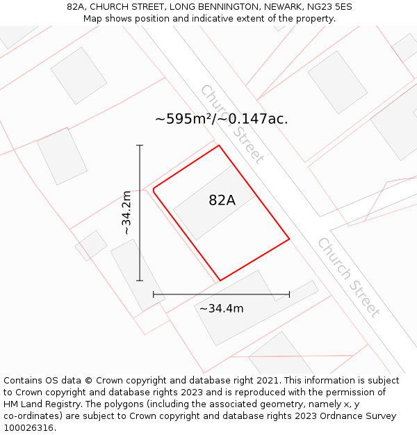 82A, CHURCH STREET, LONG BENNINGTON, NEWARK, NG23 5ES: Plot and title map