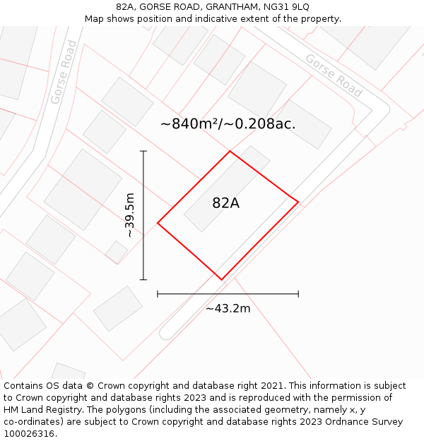 82A, GORSE ROAD, GRANTHAM, NG31 9LQ: Plot and title map