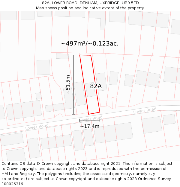 82A, LOWER ROAD, DENHAM, UXBRIDGE, UB9 5ED: Plot and title map