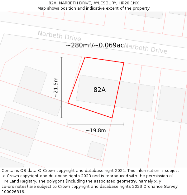 82A, NARBETH DRIVE, AYLESBURY, HP20 1NX: Plot and title map