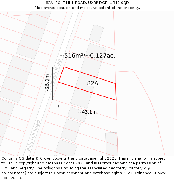 82A, POLE HILL ROAD, UXBRIDGE, UB10 0QD: Plot and title map