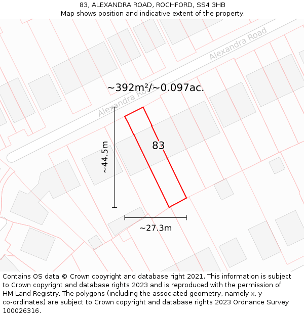 83, ALEXANDRA ROAD, ROCHFORD, SS4 3HB: Plot and title map