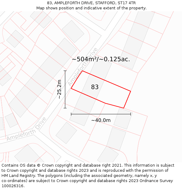 83, AMPLEFORTH DRIVE, STAFFORD, ST17 4TR: Plot and title map