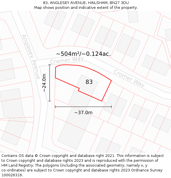 83, ANGLESEY AVENUE, HAILSHAM, BN27 3DU: Plot and title map