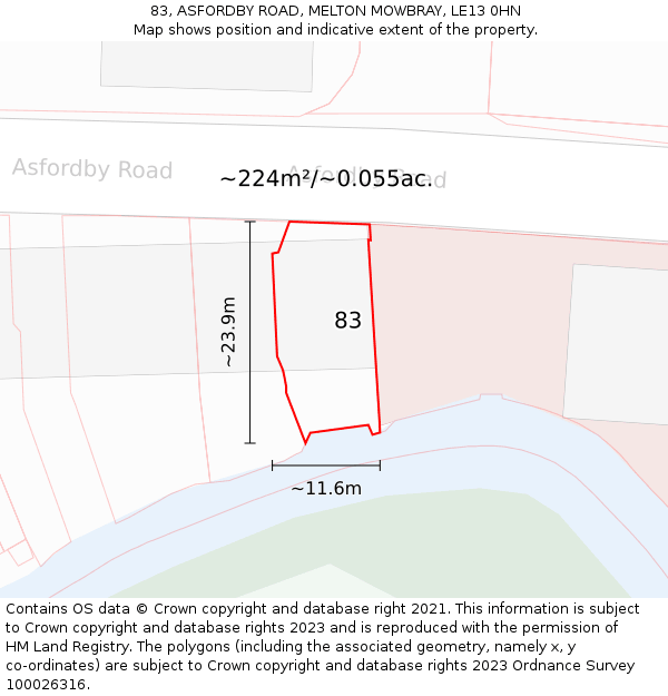 83, ASFORDBY ROAD, MELTON MOWBRAY, LE13 0HN: Plot and title map