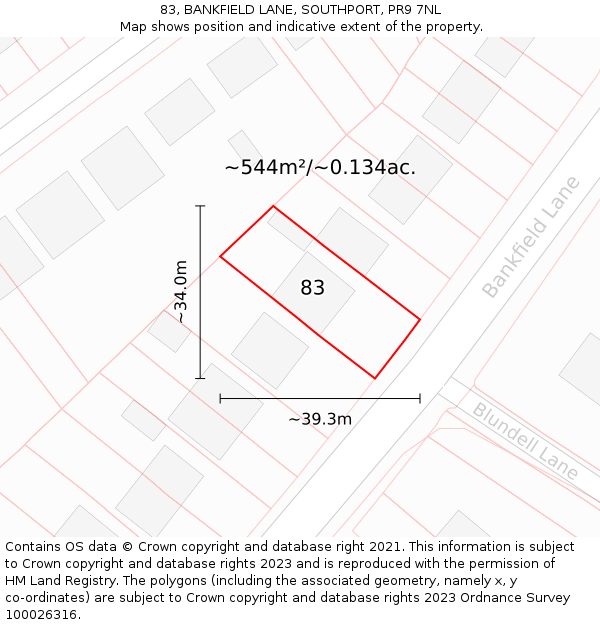 83, BANKFIELD LANE, SOUTHPORT, PR9 7NL: Plot and title map