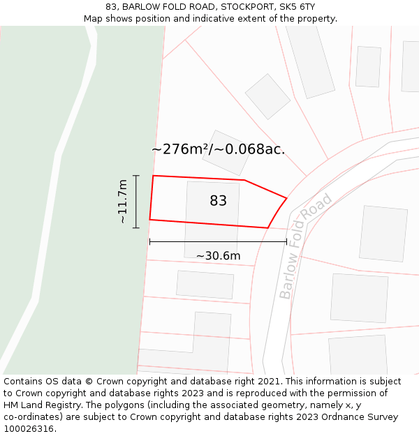 83, BARLOW FOLD ROAD, STOCKPORT, SK5 6TY: Plot and title map