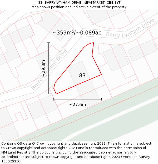 83, BARRY LYNHAM DRIVE, NEWMARKET, CB8 8YT: Plot and title map