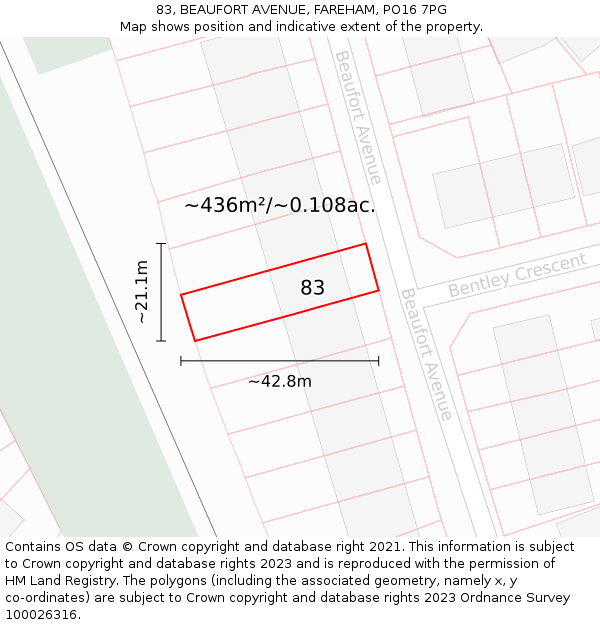 83, BEAUFORT AVENUE, FAREHAM, PO16 7PG: Plot and title map