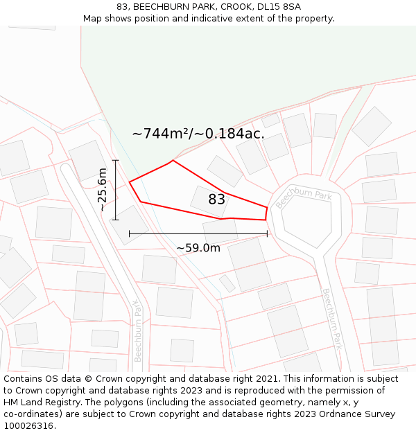 83, BEECHBURN PARK, CROOK, DL15 8SA: Plot and title map