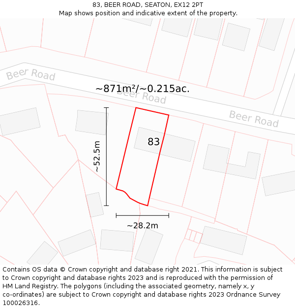 83, BEER ROAD, SEATON, EX12 2PT: Plot and title map