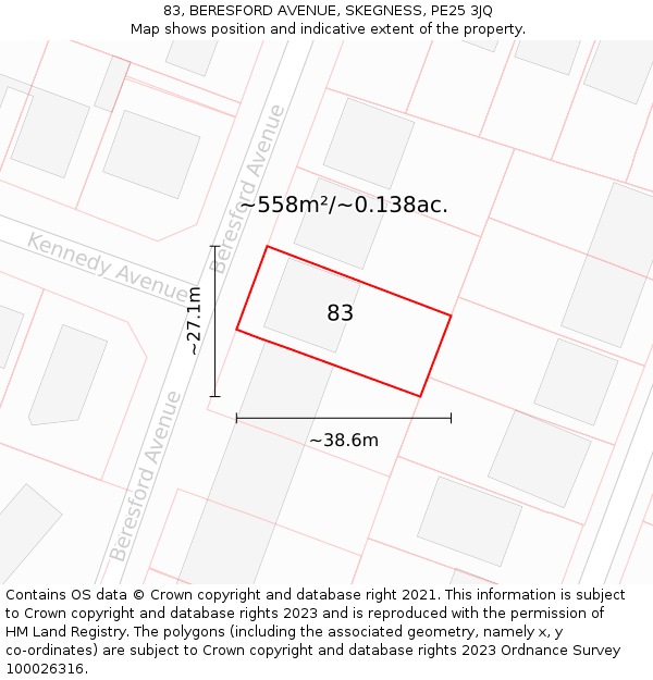 83, BERESFORD AVENUE, SKEGNESS, PE25 3JQ: Plot and title map