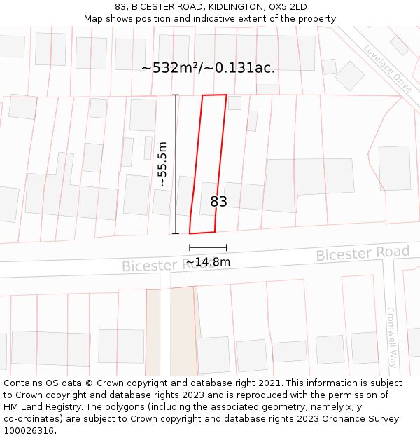 83, BICESTER ROAD, KIDLINGTON, OX5 2LD: Plot and title map