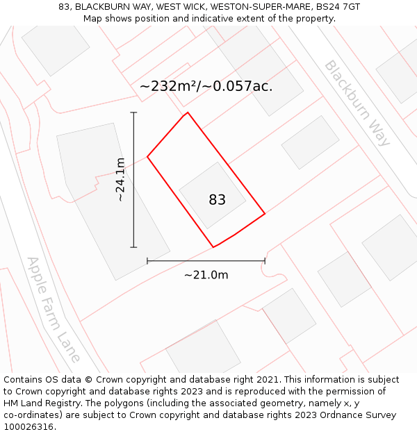83, BLACKBURN WAY, WEST WICK, WESTON-SUPER-MARE, BS24 7GT: Plot and title map