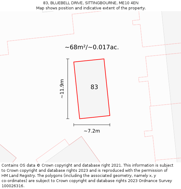 83, BLUEBELL DRIVE, SITTINGBOURNE, ME10 4EN: Plot and title map