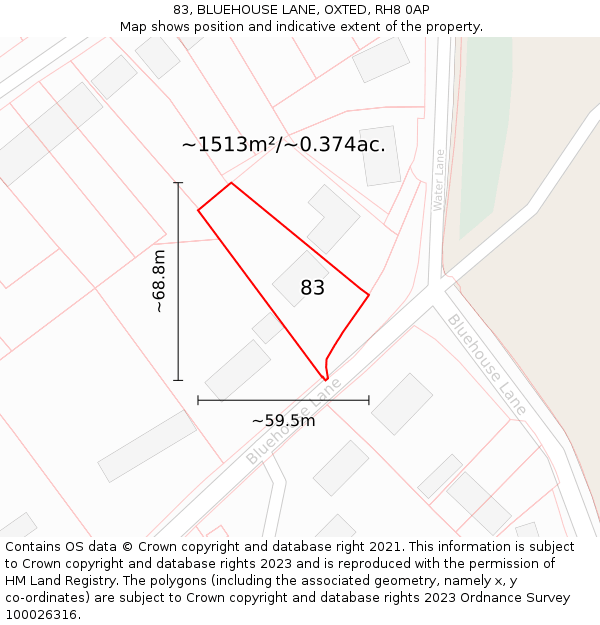 83, BLUEHOUSE LANE, OXTED, RH8 0AP: Plot and title map