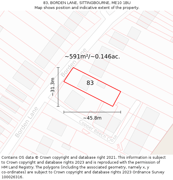 83, BORDEN LANE, SITTINGBOURNE, ME10 1BU: Plot and title map