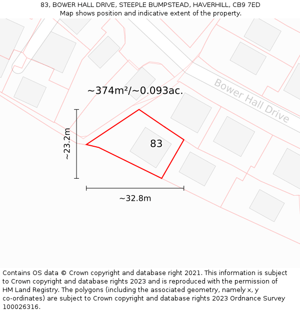 83, BOWER HALL DRIVE, STEEPLE BUMPSTEAD, HAVERHILL, CB9 7ED: Plot and title map