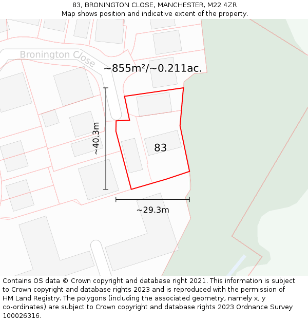 83, BRONINGTON CLOSE, MANCHESTER, M22 4ZR: Plot and title map