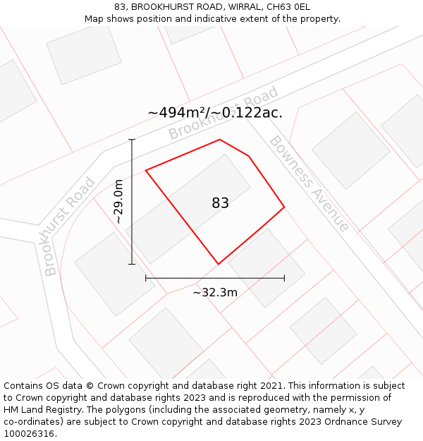 83, BROOKHURST ROAD, WIRRAL, CH63 0EL: Plot and title map