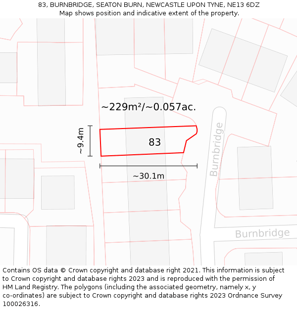 83, BURNBRIDGE, SEATON BURN, NEWCASTLE UPON TYNE, NE13 6DZ: Plot and title map