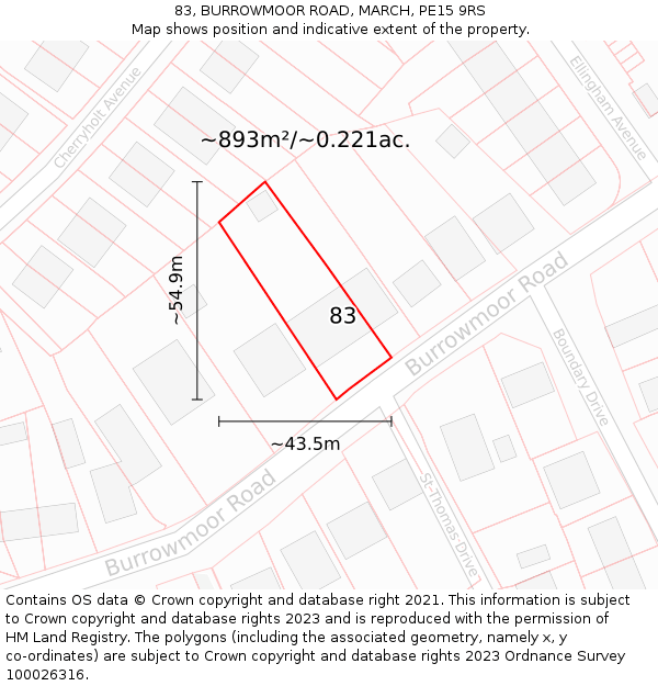 83, BURROWMOOR ROAD, MARCH, PE15 9RS: Plot and title map