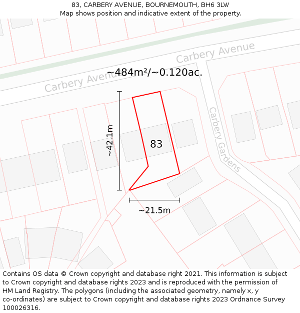 83, CARBERY AVENUE, BOURNEMOUTH, BH6 3LW: Plot and title map