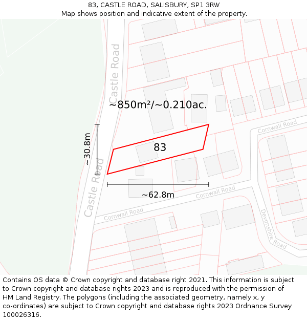 83, CASTLE ROAD, SALISBURY, SP1 3RW: Plot and title map