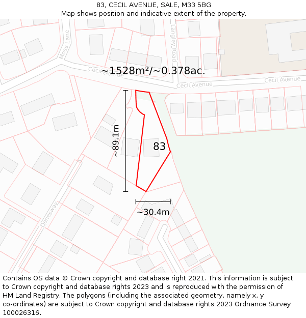 83, CECIL AVENUE, SALE, M33 5BG: Plot and title map