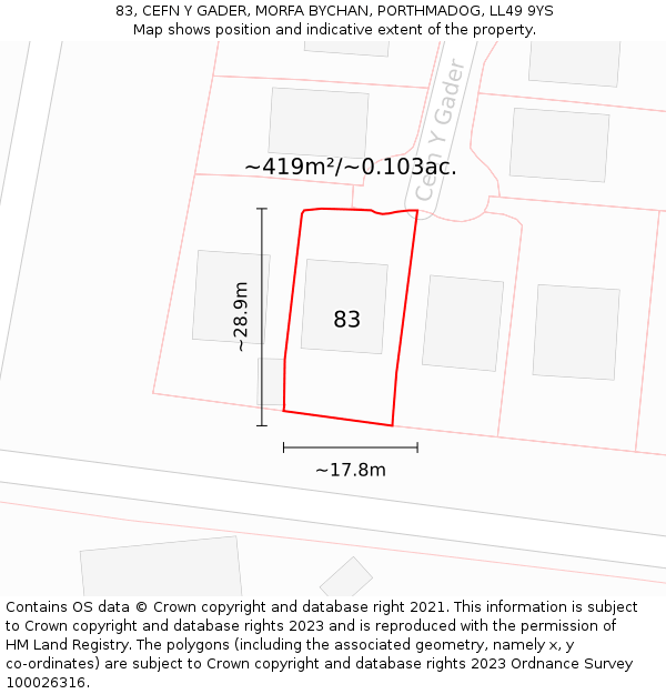 83, CEFN Y GADER, MORFA BYCHAN, PORTHMADOG, LL49 9YS: Plot and title map