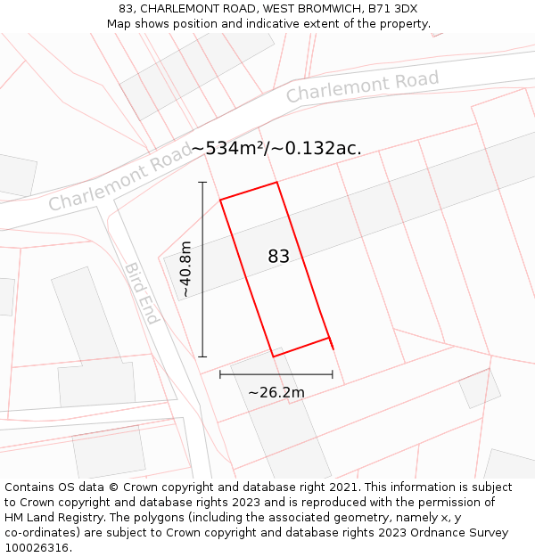 83, CHARLEMONT ROAD, WEST BROMWICH, B71 3DX: Plot and title map