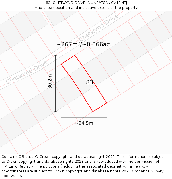 83, CHETWYND DRIVE, NUNEATON, CV11 4TJ: Plot and title map